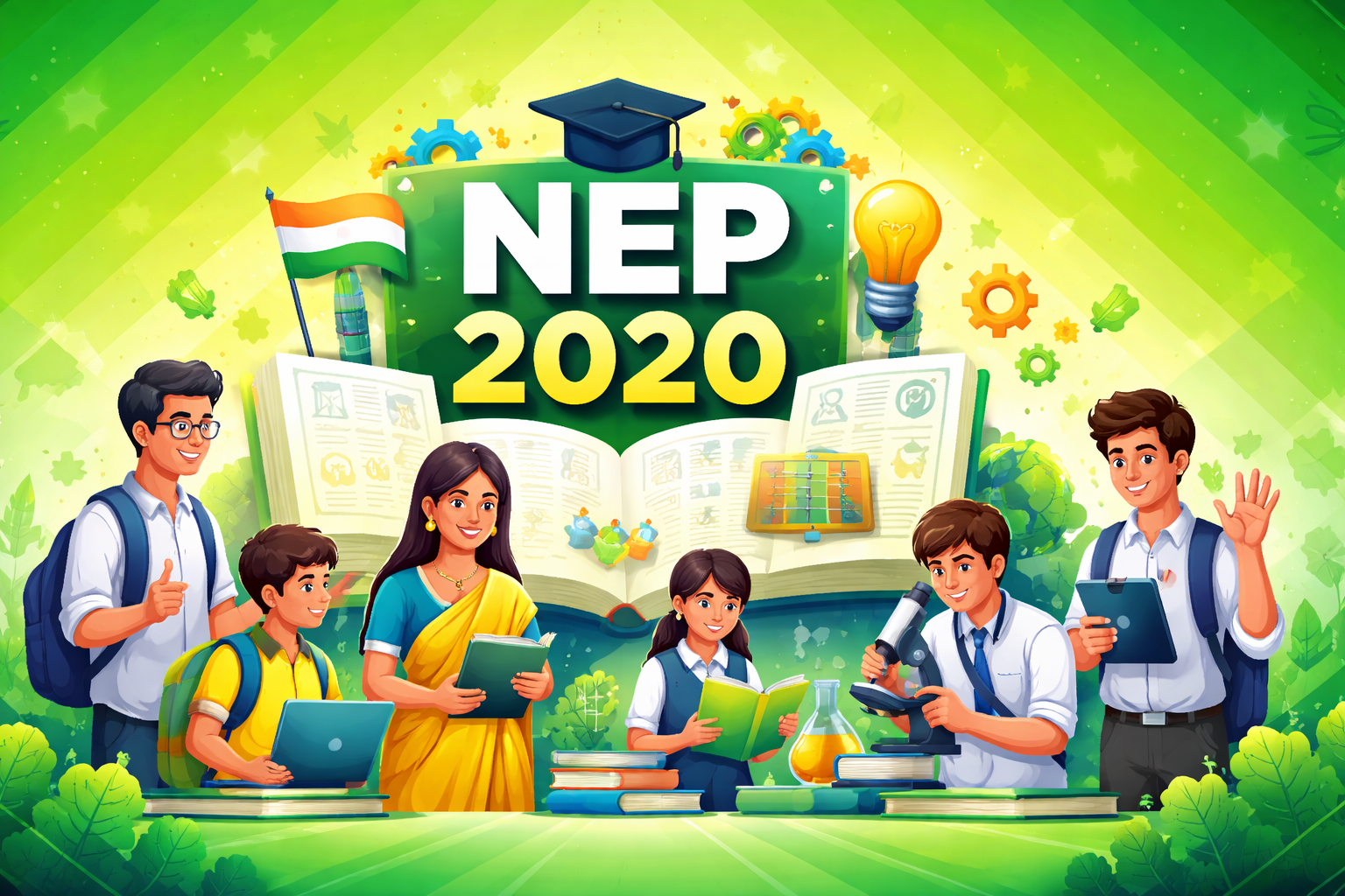Students engaging with educational materials. "NEP 2020"