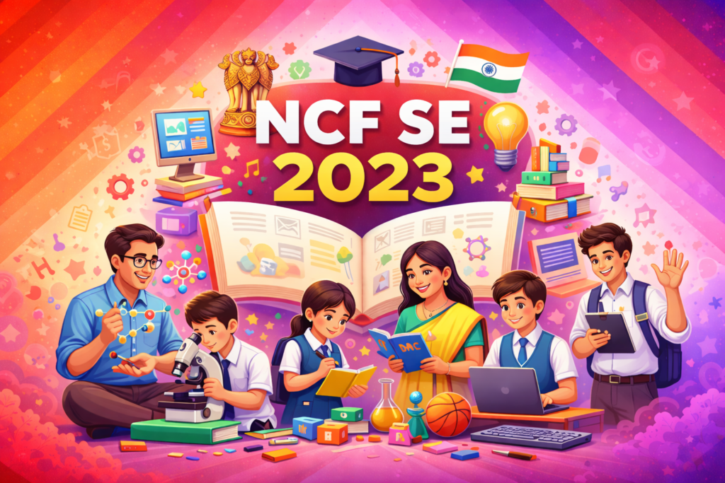 Quizzes for Teachers Colorful educational celebration with students. "NCF SE 2023"